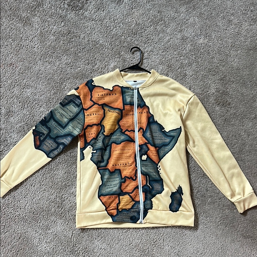 Men's Beige and Multicolor Map Print Jacket